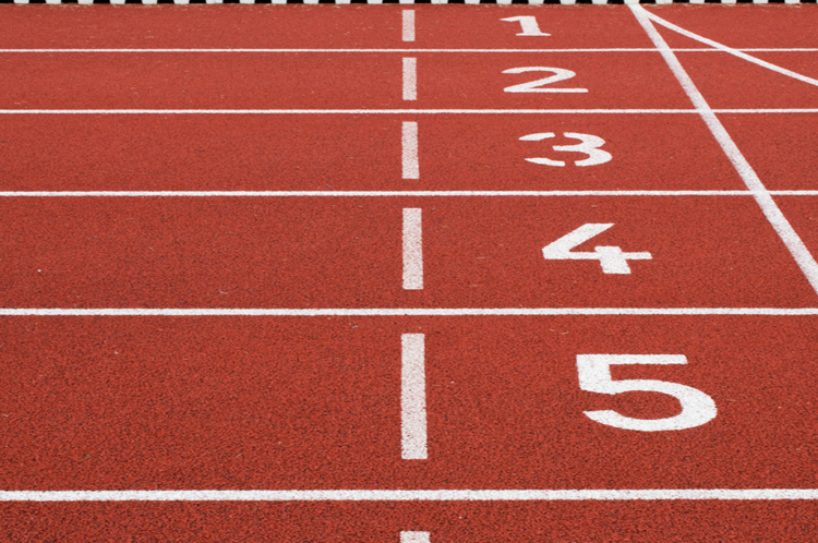 Running track with 5 lanes denoting race for brands to get consumer attention